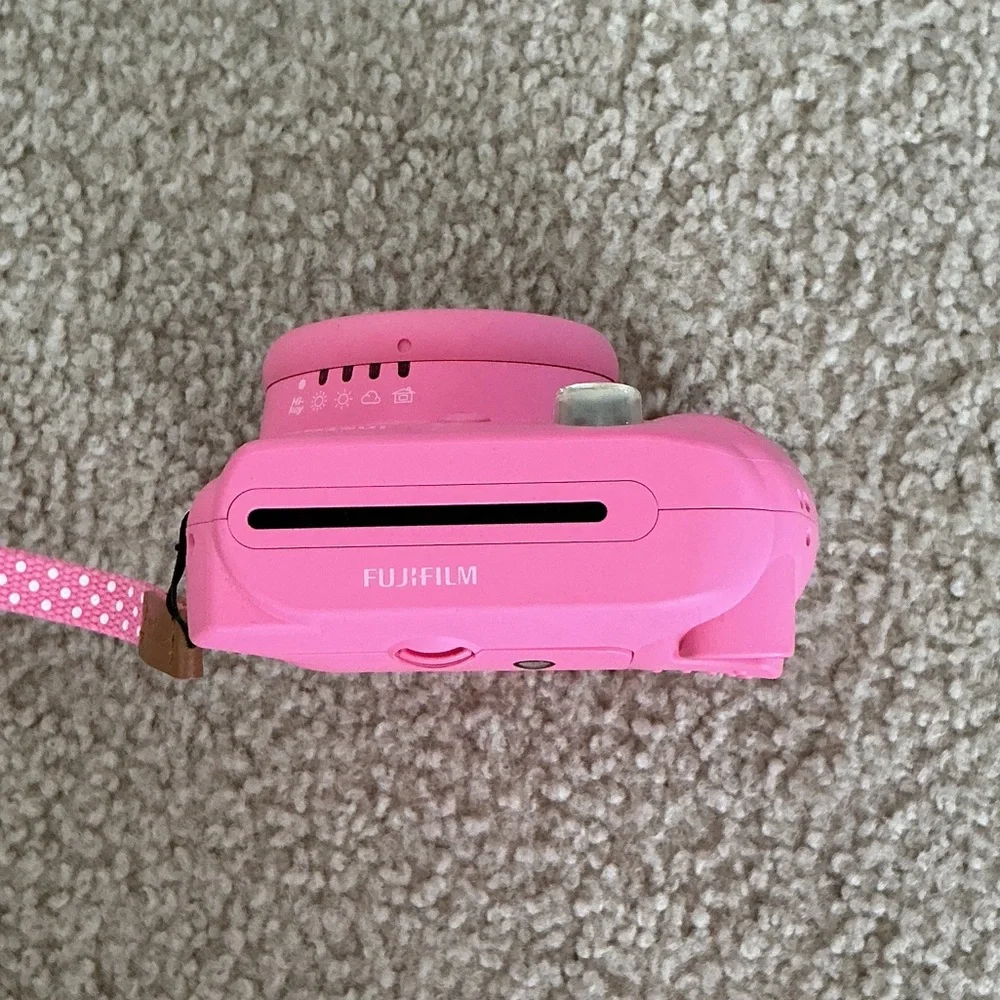 Instax RARE COLOR Mini 9 Flamingo Pink Instant Camera with Polka Dot Wrist Strap